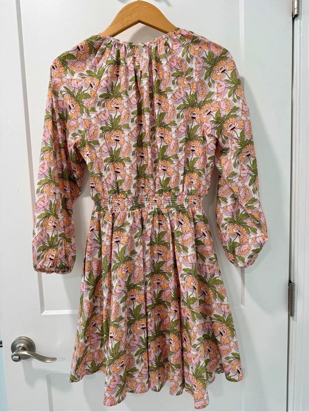 J Crew Butterfield Poppy Pink Green Floral Mini Dress Pockets Smocked Waist (Sm)